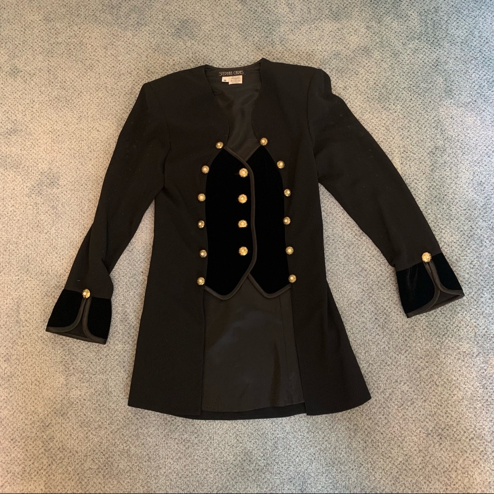 Stephan Caras Black Blazer with Gold Buttons and Velvet Accents